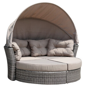 Liegeinsel Marbella 200x184x74cm Polyrattan grau Klappverdeck inkl. Auflagen