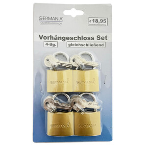 Vorhängeschloss-Set 4-teilig mit je 6 Schlüsseln