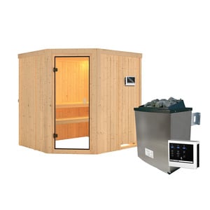 Karibu Elementsauna 'Varberg' natur 9 kW Ofen, Steuerung Easy, Glastür, Zubehörpaket  178 x 196 x 198 cm