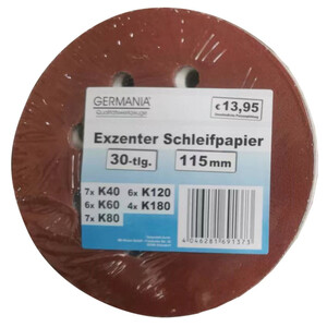 GERMANIA Schleifpapier-Set 115 mm 30-teilig von K40-180 für Exzenterschleifer