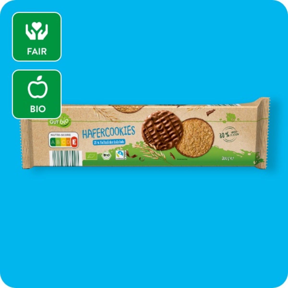 Bild 1 von GUT BIO Bio-Hafercookies, Mit Vollmilch- oder mit Zartbitterschokolade