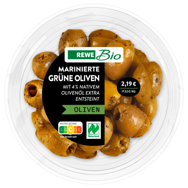 Bild 1 von REWE Bio Marinierte Grüne Oliven 125g