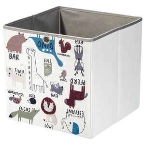 Große Aufbewahrungsbox mit Tier-Motiven BLAU / BRAUN / HELLBEIGE