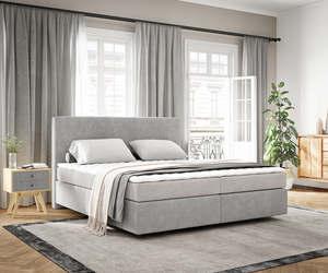 Boxspringbett Dream-Well 180x200 cm Cord Silbergrau mit Matratze und Topper