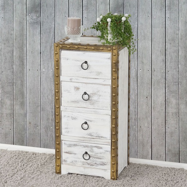 Bild 1 von Kommode Ambato, Schubladenkommode Schrank, 4 Schubladen 70x33x26cm Shabby-Look Vintage ~ weiß