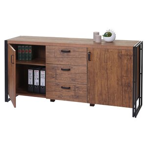 Sideboard MCW-A27, Kommode Schrank, 3D-Struktur 2 Staufächer 80x160x40cm MVG-zertifiziert MDF Metall ~ Wildeiche-Optik