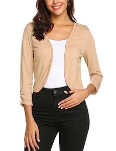 Parabler Damen Bolero Kurze 3/4 Ärmel Strickjacke Schulterjacke Shrug Top Elegant Leichte Cardigan Casual Top Fleischfarbe XXL