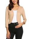 Bild 1 von Parabler Damen Bolero Kurze 3/4 Ärmel Strickjacke Schulterjacke Shrug Top Elegant Leichte Cardigan Casual Top Fleischfarbe XXL