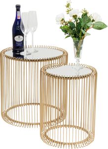 KARE DESIGN Beistelltisch WIRE 2-teilig messingfarbig - D. 32,5 cm u. 44 cm - rund - Spiegelplatte