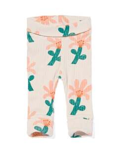 größenflexible Newborn-Leggings, gerippt, mit Bambus, Blumen ecru