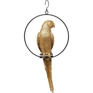 KARE DESIGN Dekofigur SWINNGING PARROT 88 cm Kunststoff goldfarbig - Ring aus Stahl schwarz