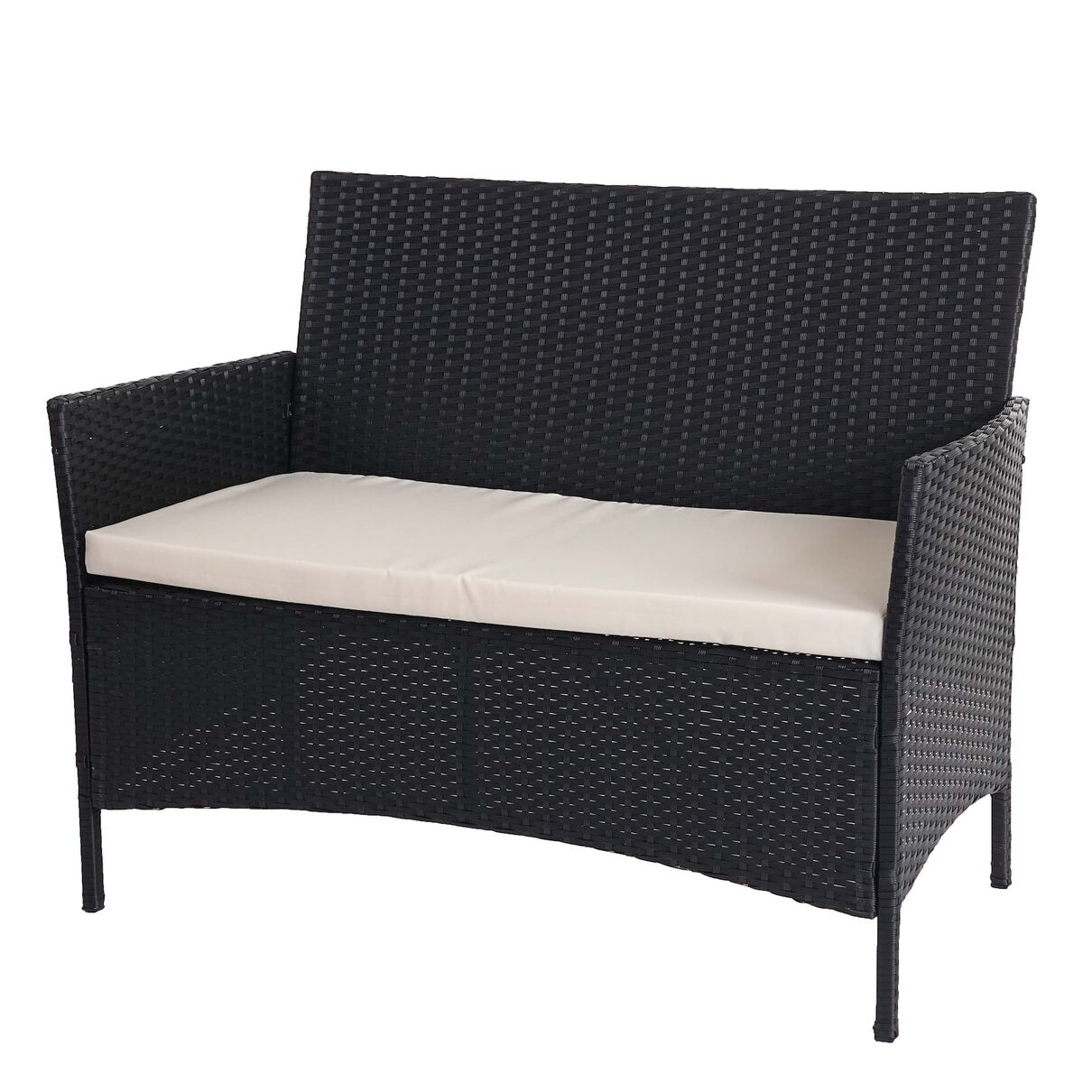 Bild 1 von Poly-Rattan Gartenbank Hamar, Sitzbank Bank ~ anthrazit, Kissen creme