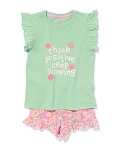 Kinder-Kurzpyjama, Baumwolle/Elasthan, „Think positive, keep growing“ grün