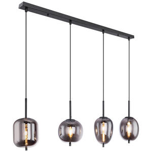 GLOBO Pendelleuchte BLACKY 15345-4 schwarz Metall Rauchglas B/H/L: ca. 18,5x120x100 cm E14 4 Brennstellen