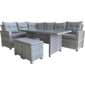 Lounge-Set mit Esstisch Elfrida 5-teilig aus Polyrattan Grau
