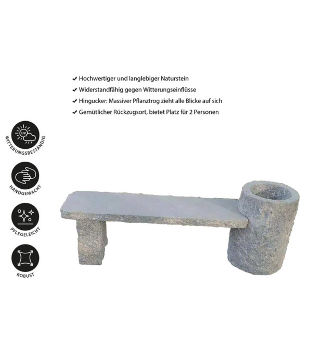 Bild 2 von Dehner Granit-Gartenbank Flora, ca. B130/H45/T30 cm, grau