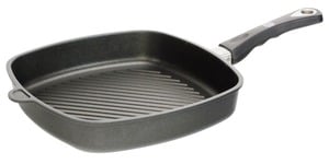 AMT Gastroguss Eck-Pfanne flach, Aluguss, 28 x 28 cm, Höhe: 5 cm, mit Grillboden, schwarz