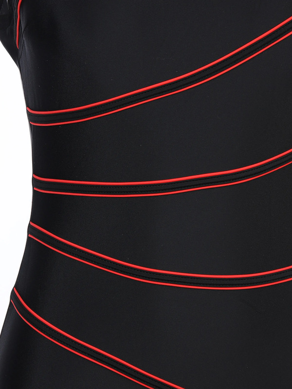 Bild 3 von Große Größen Badeanzug mit farbigen Paspelstreifen
                 
                                                        Schwarz