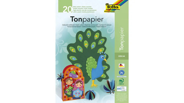 Bild 1 von folia Tonzeichenpapierblock A4 20 Blatt farblich sortiert