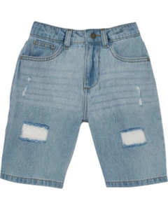 Jeans-Shorts mit Destroyed-Effekten, Y.F.K., Straight-fit, Bermudalänge, jeansblau hell ausgewaschen