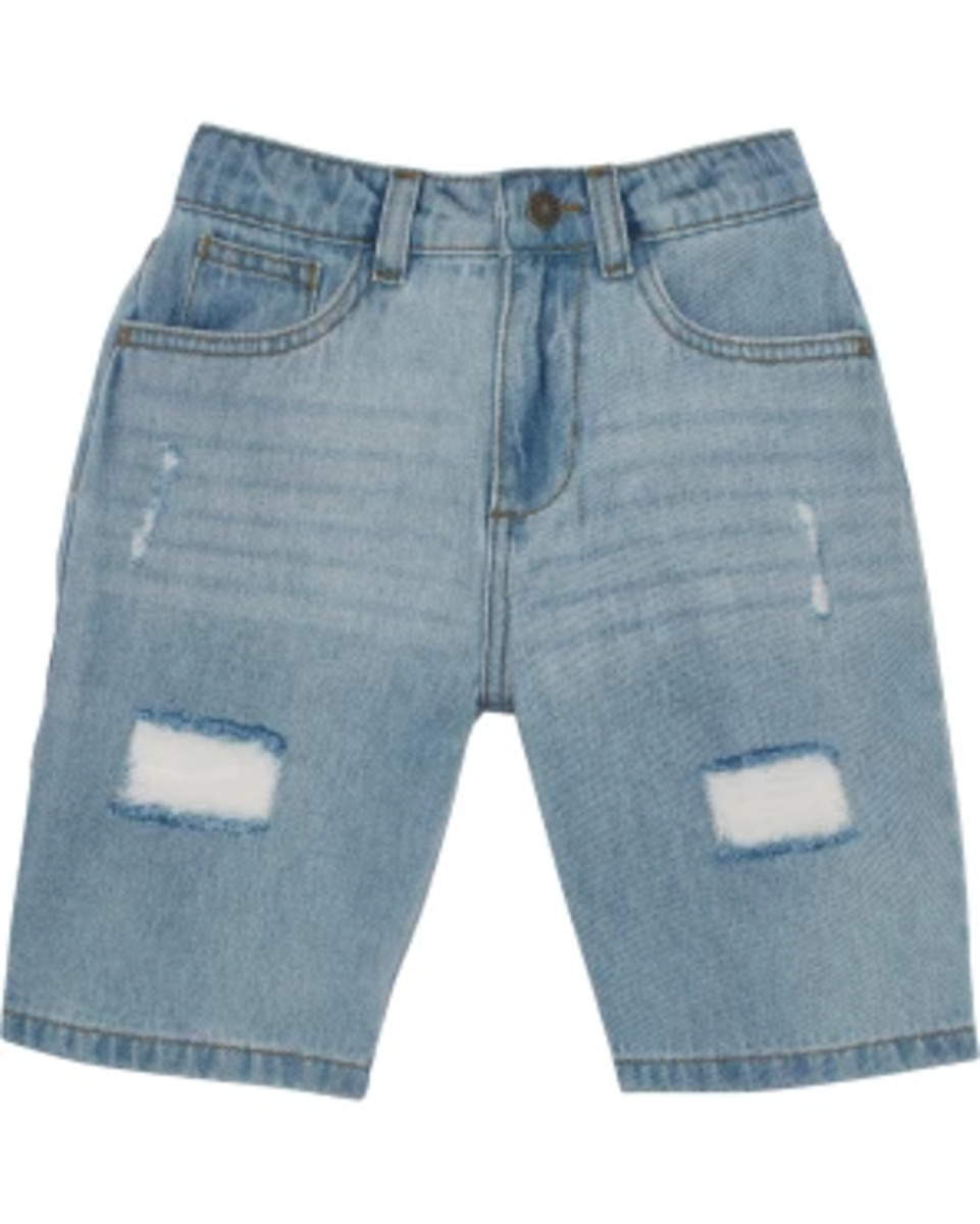 Bild 1 von Jeans-Shorts mit Destroyed-Effekten, Y.F.K., Straight-fit, Bermudalänge, jeansblau hell ausgewaschen