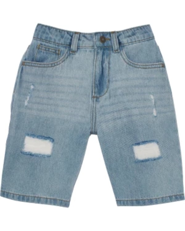 Bild 1 von Jeans-Shorts mit Destroyed-Effekten, Y.F.K., Straight-fit, Bermudalänge, jeansblau hell ausgewaschen