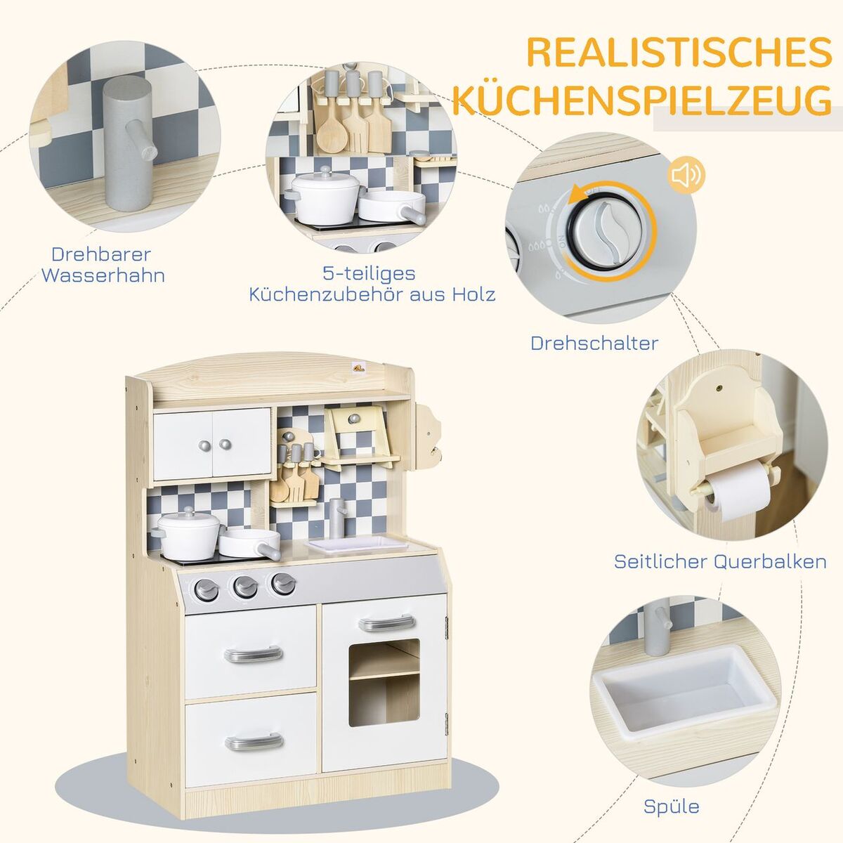 Bild 3 von Kinderküche Spielküche aus Holz Küchenspielzeug mit Zubehör für 3–6 Jahre