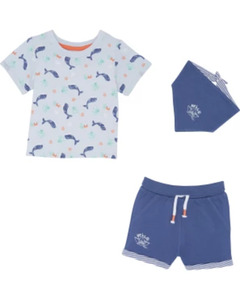 Newborn T-Shirt + Halstuch + Shorts, Ergee, 3-tlg. Set, hellblau