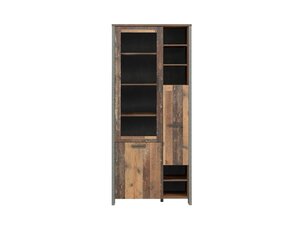 Bücherregal Vitrine 1 Glastür Höhe 205 cm Old Wood - Beton - grau - CLIF