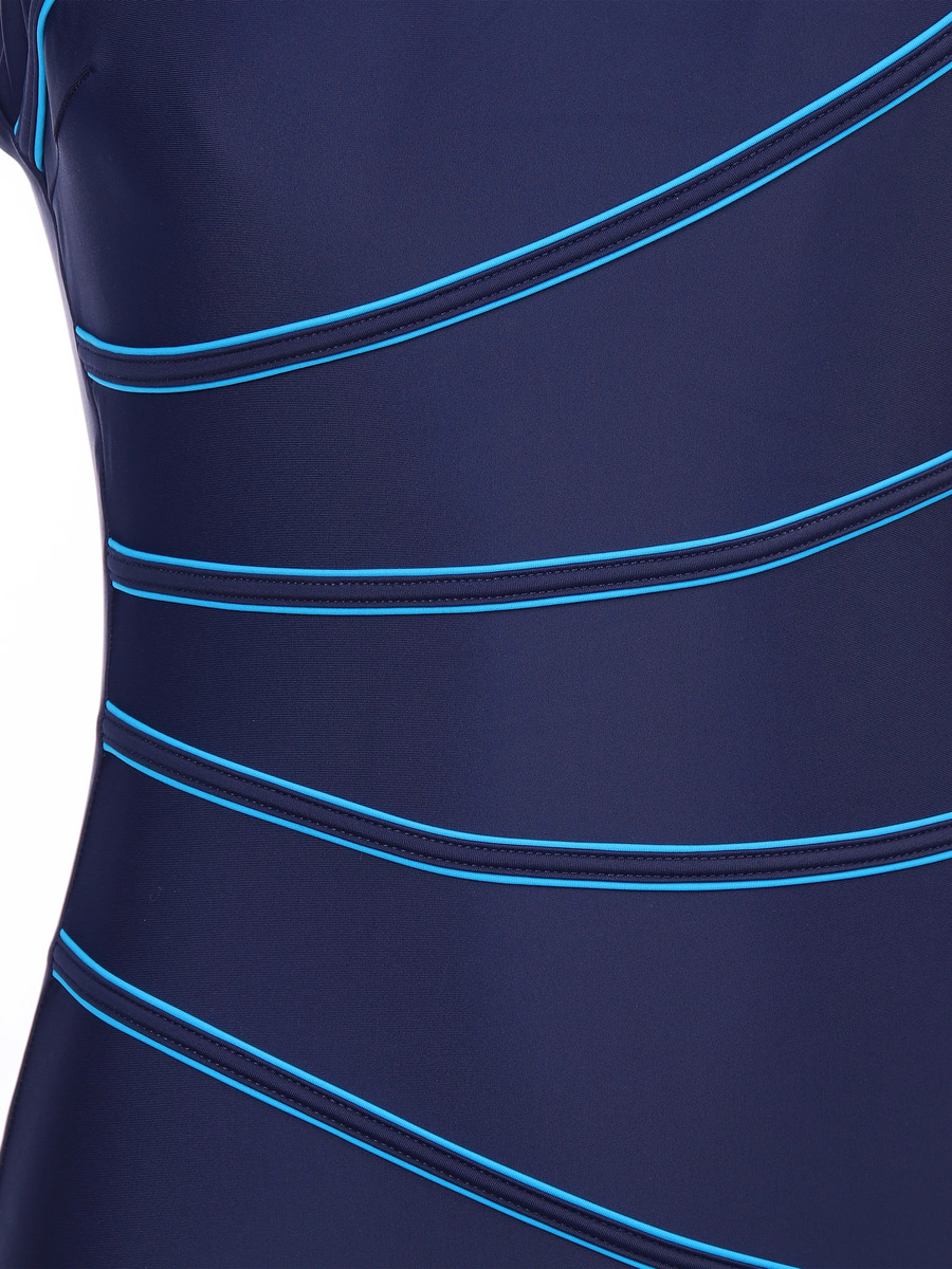 Bild 3 von Große Größen Badeanzug mit farbigen Paspelstreifen
                 
                                                        Blau