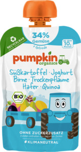 Pumpkin Organics Bio Quetschie mit Süßkartoffel, Joghurt, Birne, Trockenpflaume, Hafer & Quinoa, 100 g