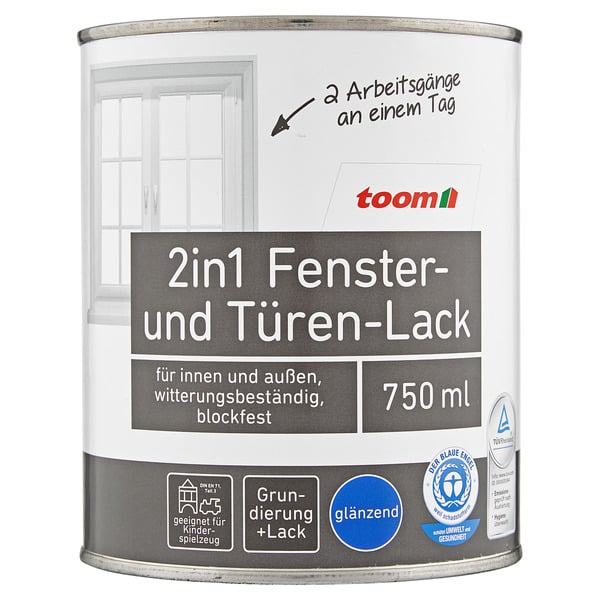 Bild 1 von toom 2in1 Fenster- und Türenlack weiß glänzend 750 ml