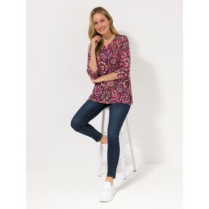 IN-PRINT Shirt, 3/4-Arm Serafino-Ausschnitt Seitenschlitze Blumendruck