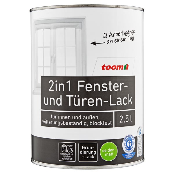 Bild 1 von toom 2in1 Fenster- und Türenlack weiß seidenmatt 750 ml