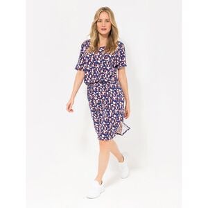 DENIM & CO. Kleid, 1/2-Arm Rundhalsausschnitt geraffte Taille knieumspielend