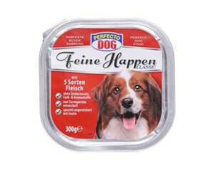 Perfecto Dog Feine Happen Hundefutter 300 g Aluschale 5 Sorten Fleisch