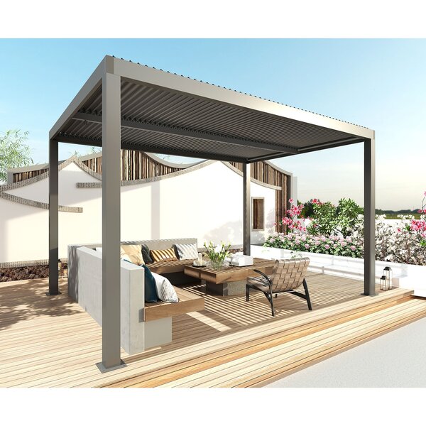 Bild 1 von Pergola MCW-L46, Gartenpavillon Lamellen-Pavillon, 10cm-Aluminium-Gestell, Regenrinne sturmfest, 3x3m ~ anthrazit