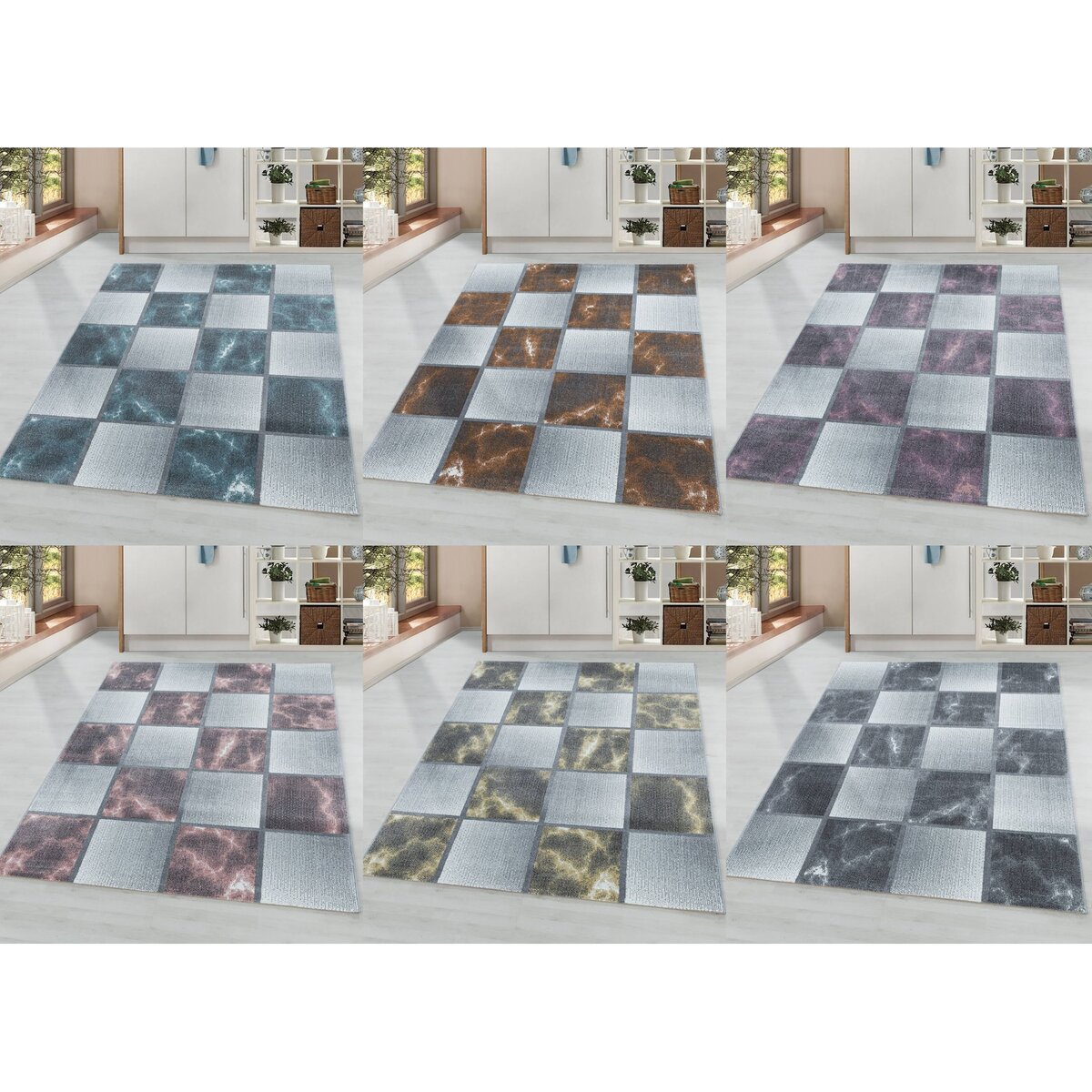 Bild 1 von Modern Designer Teppich, Kurzflor mit Karo-Design in Marmor-Optik, Wohnzimmer