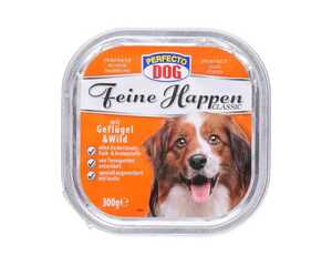 Perfecto Dog Feine Happen Hundefutter 300 g Aluschale Geflügel und Wild