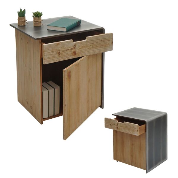 Bild 1 von Kommode MCW-L76, Nachttisch Beistelltisch, Industrial Massives-Holz MVG-zertifiziert 60x50x40cm, natur mit Metall-Optik