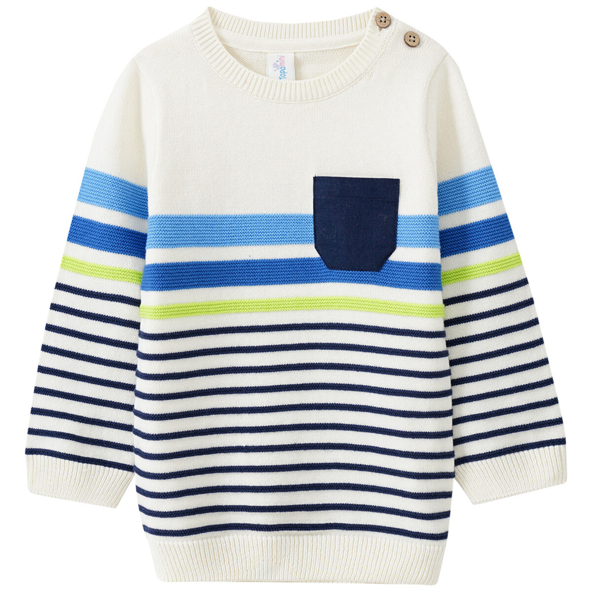 Bild 1 von Baby Strickpullover mit Ringeln CREME / DUNKELBLAU / NEONGRÜN