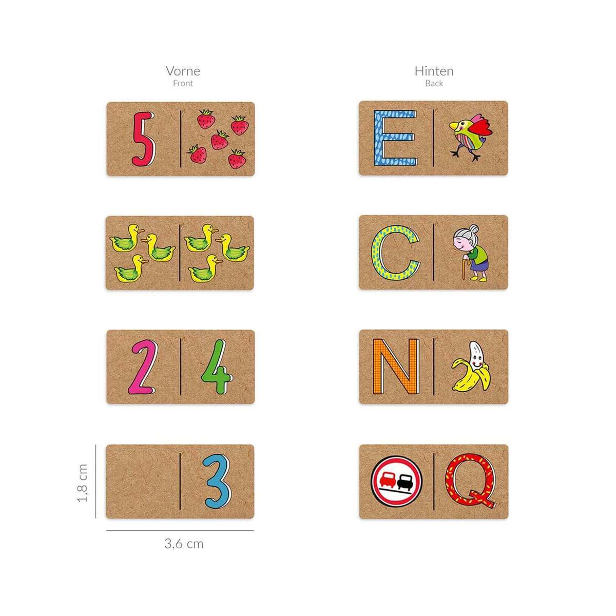 Bild 2 von ABC Domino Lernspiel ABC & Zahlen, spielerisches Lernen von Zahlen und Buchstaben, 28 Karten