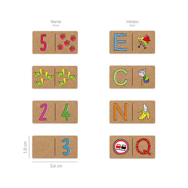 Bild 2 von ABC Domino Lernspiel ABC & Zahlen, spielerisches Lernen von Zahlen und Buchstaben, 28 Karten