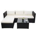 Bild 1 von Poly-Rattan Garnitur MCW-F57, Balkon-/Garten-/Lounge-Set Sofa Sitzgruppe ~ schwarz, Kissen creme ohne Deko-Kissen