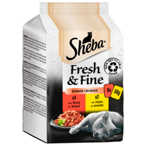 Sheba Portionsbeutel Multipack Fresh & Fine in Sauce mit Rind und Huhn 6x50g