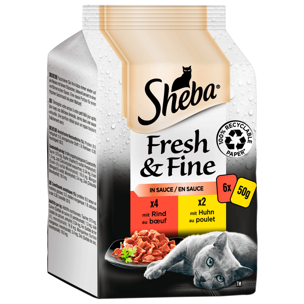Bild 1 von Sheba Portionsbeutel Multipack Fresh & Fine in Sauce mit Rind und Huhn 6x50g
