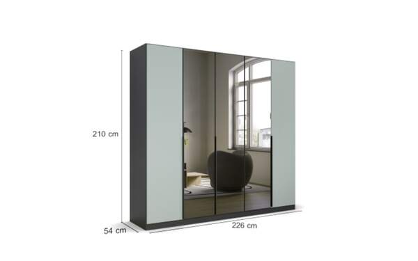 Bild 3 von Drehtürenschrank Skyla, graumetallic/salbei, 226 x 210 cm