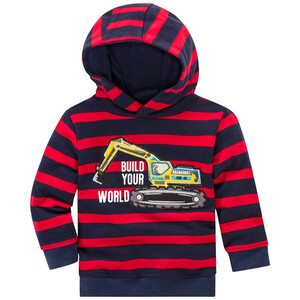 Jungen Hoodie mit Bagger-Applikation ROT / DUNKELBLAU