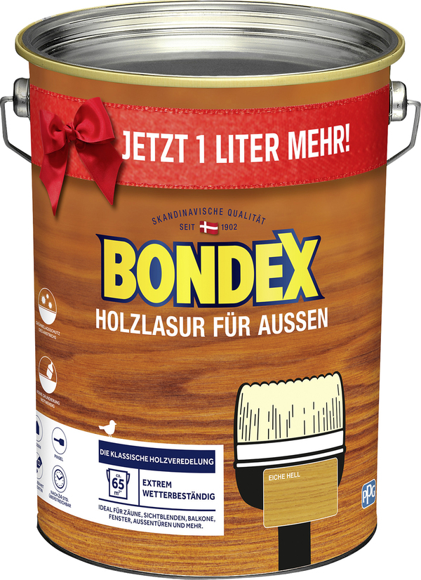 Bild 1 von Bondex Holzlasur für Aussen 4+1 l eiche hell Jetzt 1 L mehr !