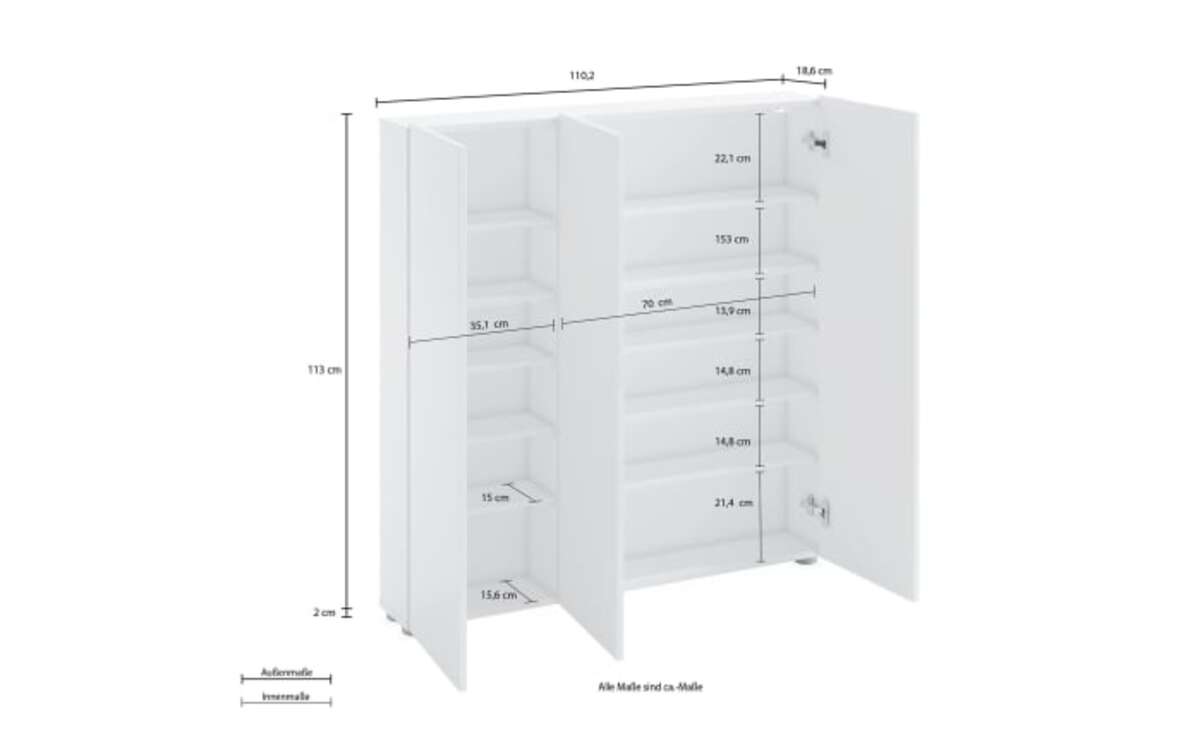 Bild 4 von Kitaly - Schuhschrank Spazio, weiß, 110 x 115 cm